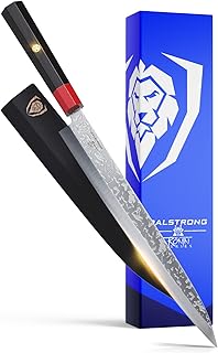 DALSTRONG Yanagiba Knife - 10.5 inch Sushi Knife - Ronin Series - Single Bevel Blade - Japanese AUS-10V Damascus Steel - Asian Knife - Japanese Kitchen Knife - Red & Black G10 Handle - w/Sheath