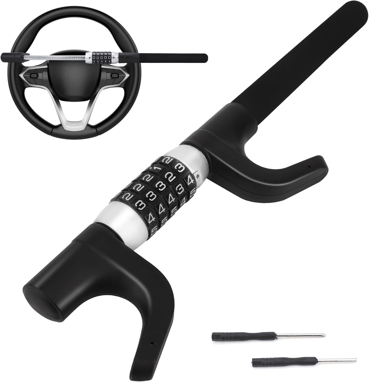 TIPHOPE Car Steering Lock Anti-Theft,Keyless Password High Security Wheel Lock Heavy Duty Adjustable Length Vehicle Locks Protective Universal Wheel Lock Compatible with Car Truck SUV-1 Year Warranty