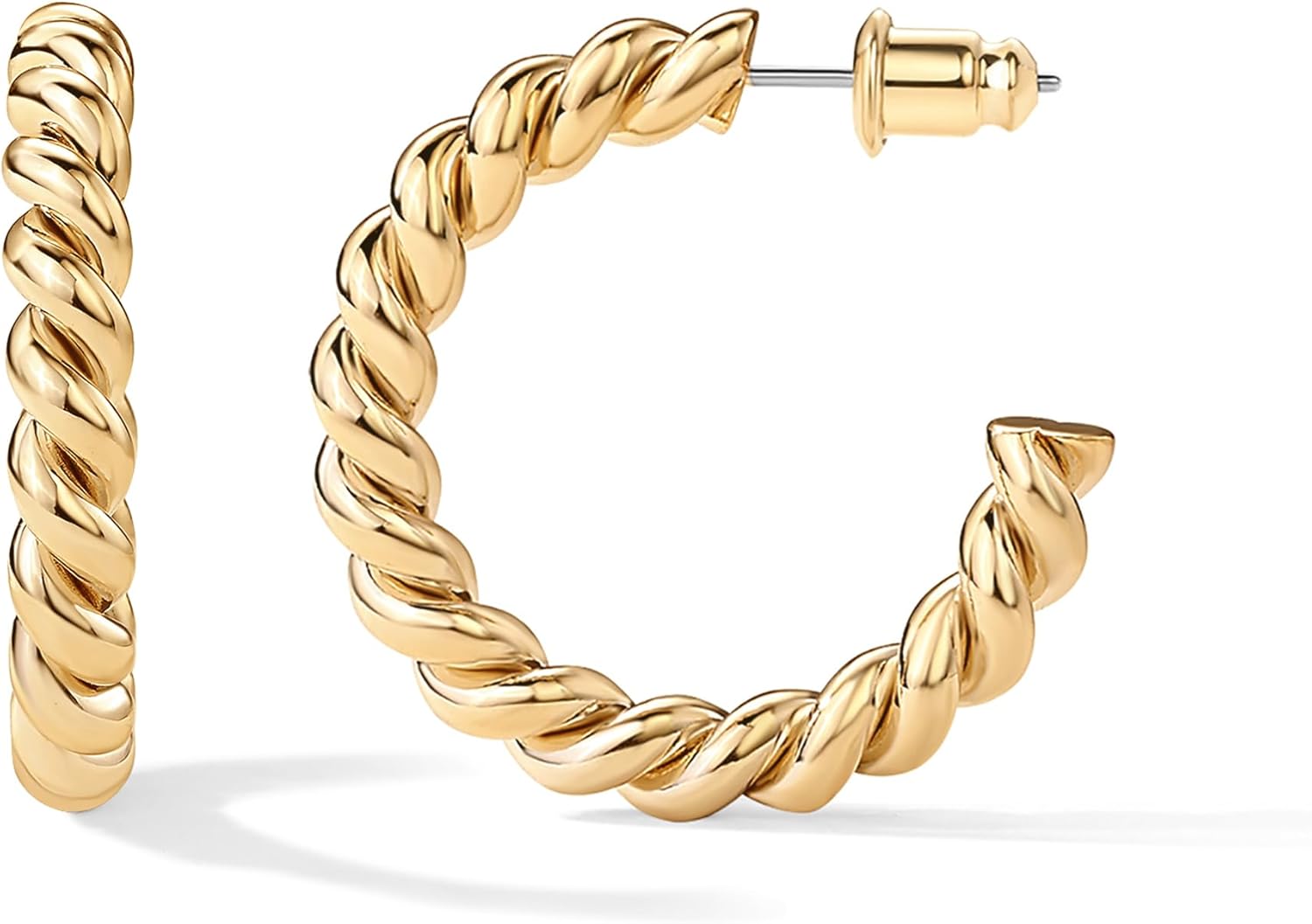 PAVOI 14K Gold Plated Twisted Rope Round Hoop Earrings in Rose, White and Yellow Gold