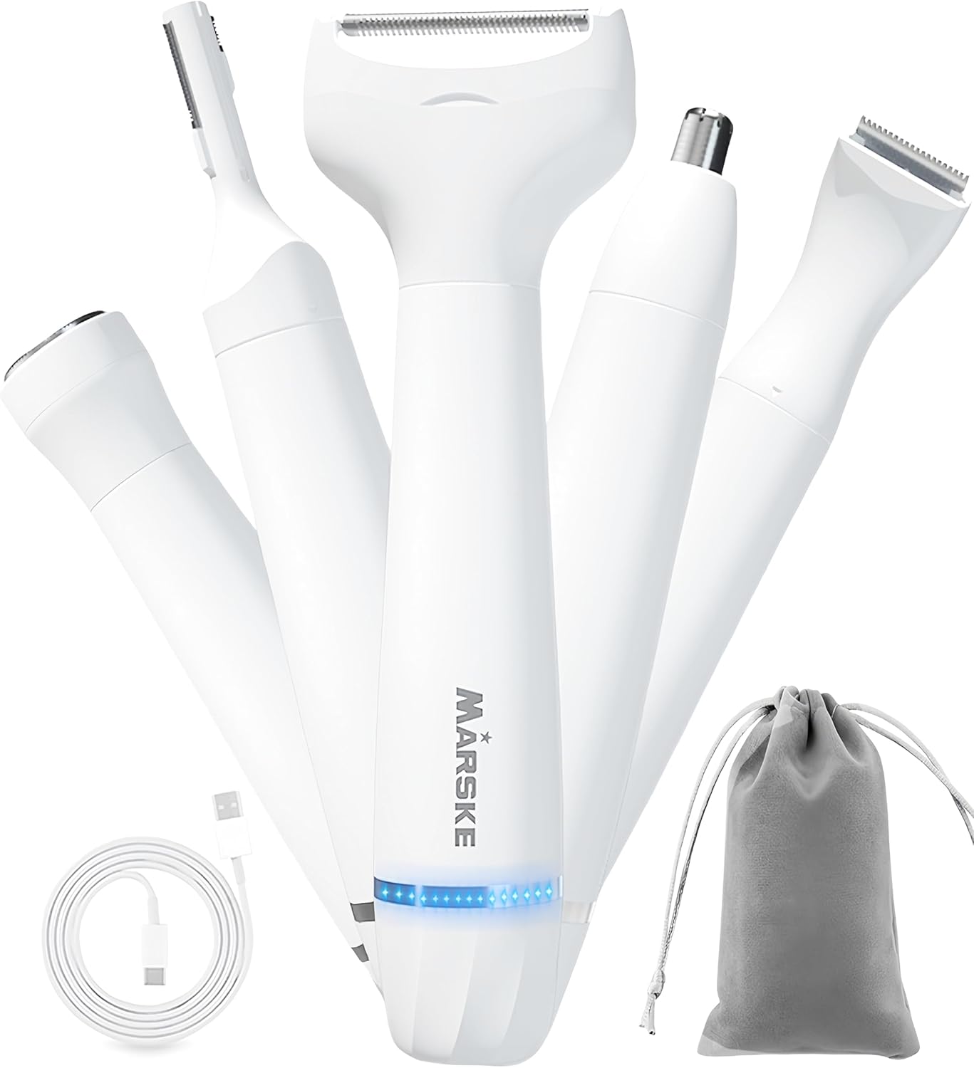 5 in 1 Facial Hair Removal and Bikini Hair Trimmer for Women, Nose Eyebrow pubic Hair Trimmer,Replaceable Electric Razors, Waterproof Electric Shaver Easy Cleaning, Women's Grooming Kit