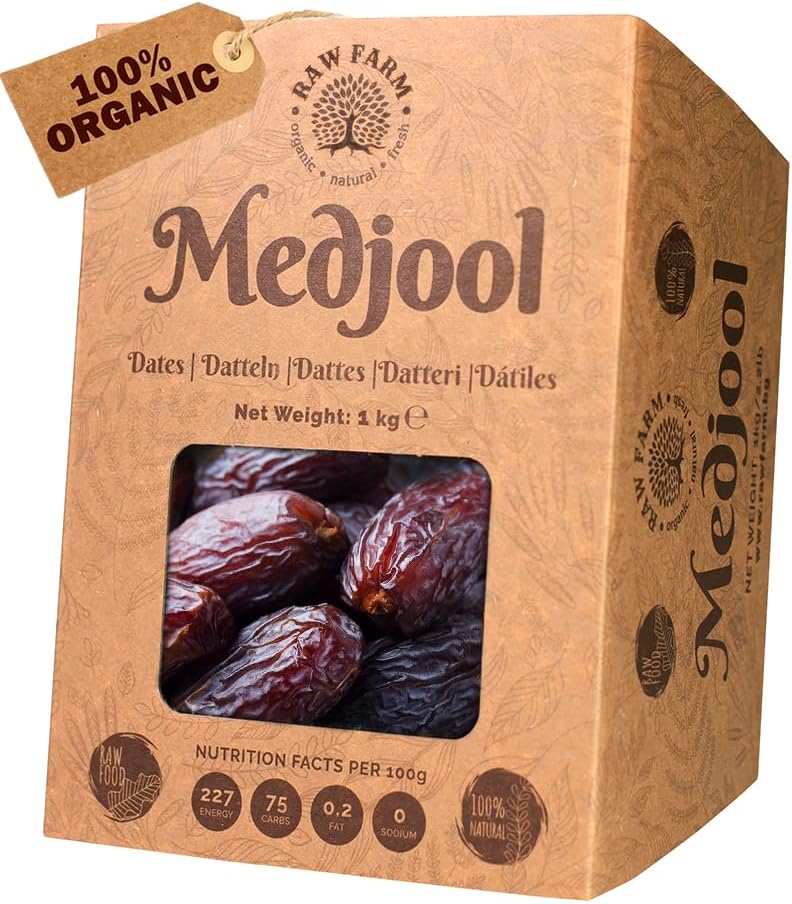 1 kg Organic Raw Fresh Medjool Dates – Large, Pitted, Sun-Dried & Naturally Sweet | Non-GMO, No Sugar Added | Healthy Snack