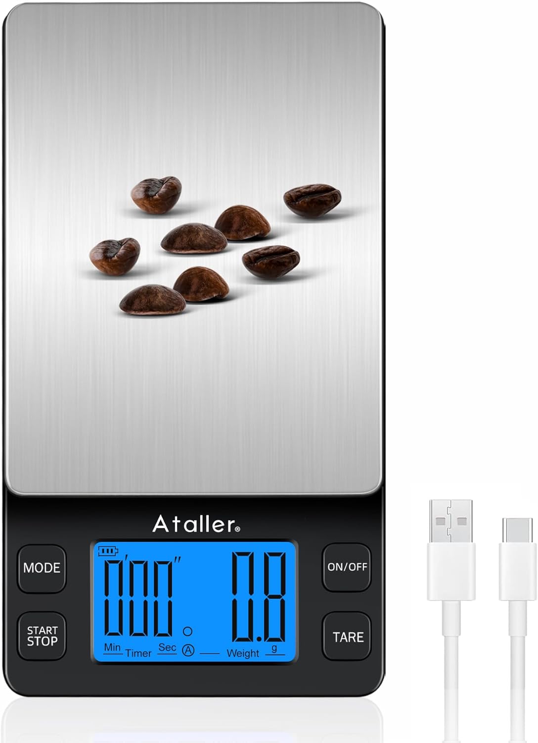 Mini Coffee Scale with Timer, USB Rechargeable Espresso Scale, Resolution 0.1g, Max 2kg 4.4lbs, Drip Coffee Scale, Digital Pocket Gram Scale and Ounce Scale