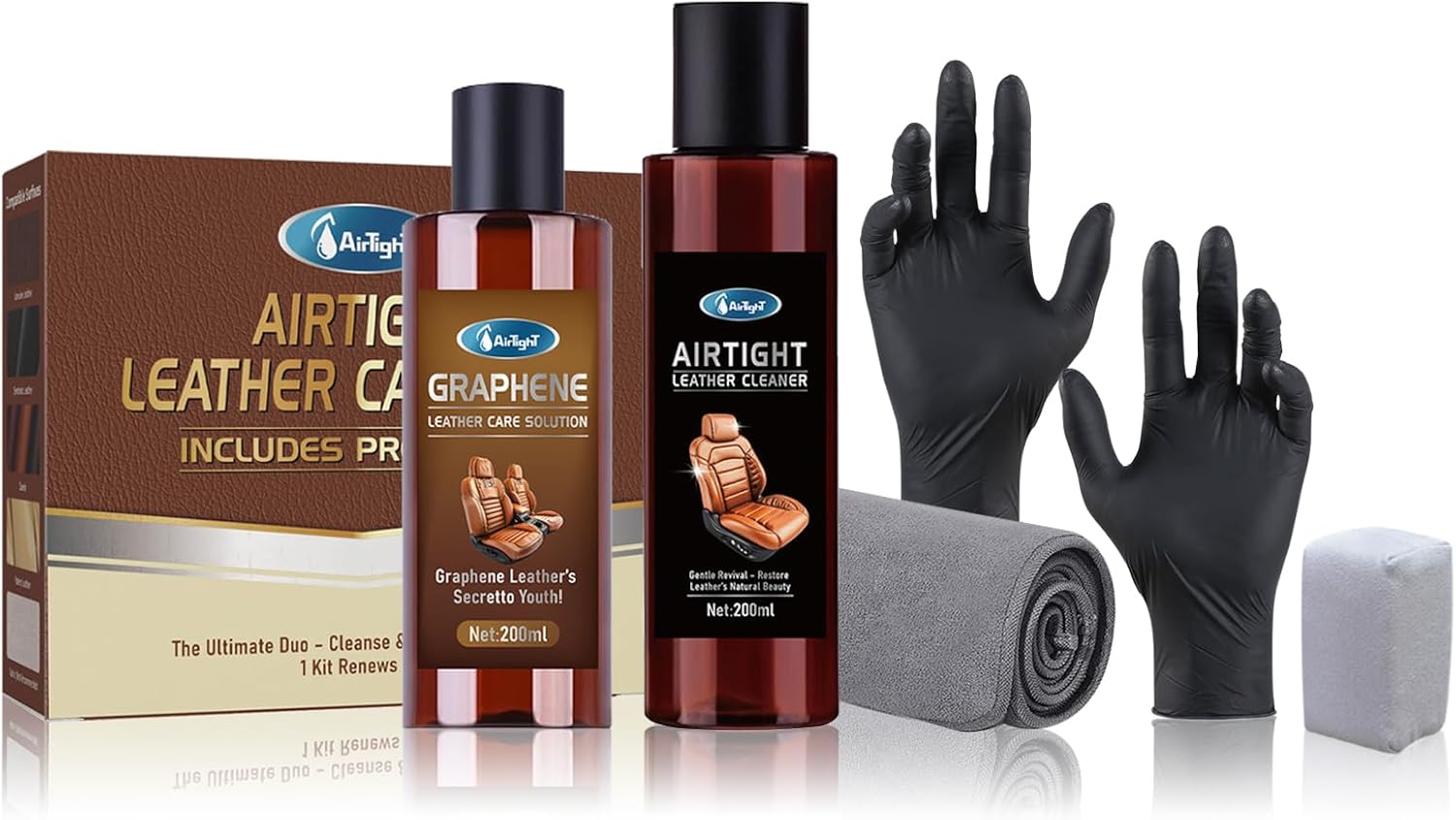 AirTighT Graphene Leather Cleaner and Conditioner Care Kit,Ultraviolet Protection Car Interior Seat Boot Shoe Cleaner Furniture Couch Conditioner, Safe of Leather