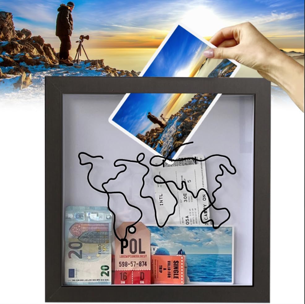 DONGTATA Large Size 30*30CM Ticket Shadow Box Adventure Archive Box Frame for Travel and Concert Lover Memory Storage Memento Frame Movie Theater & Sporting Event Ticket Stubs