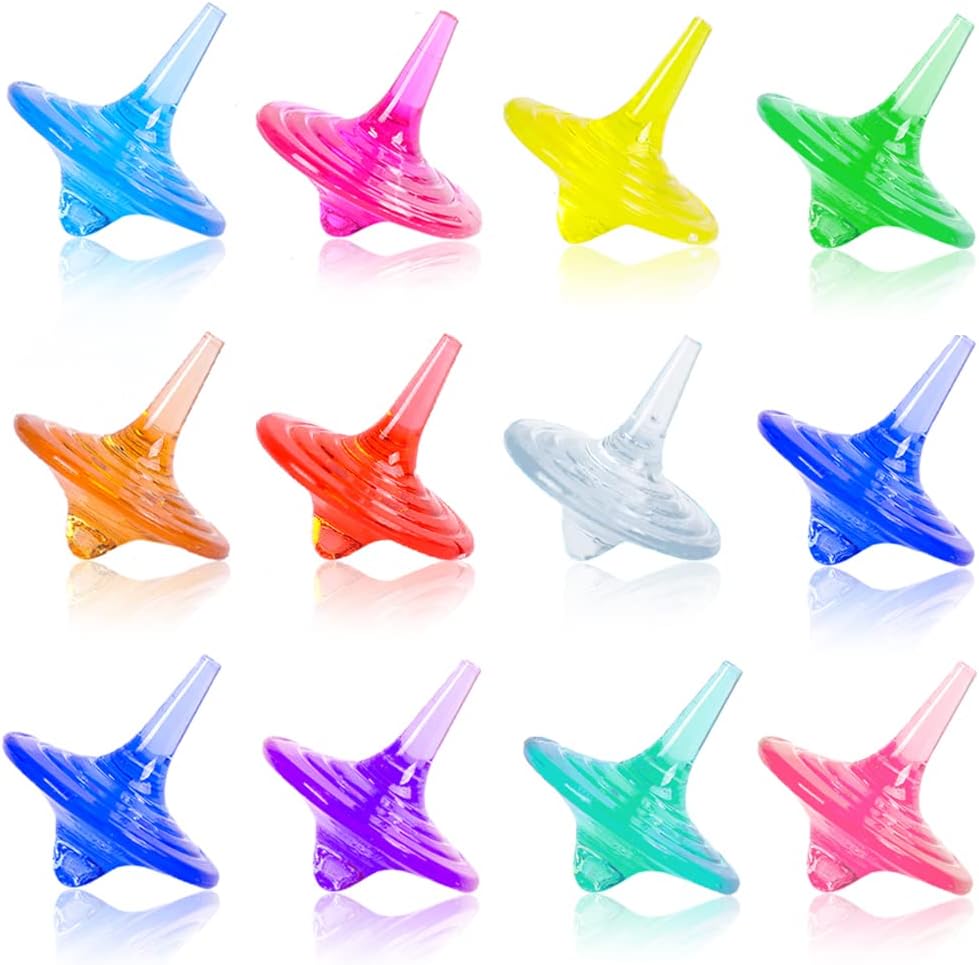 Children’s Acrylic Spinning Tops Gems Toys, Colorful Durable Shiny Crystal Small Tops for Boys Girls Kids Game in Family/Party/School/Kindergarten Game/Reword/Gift/Education (12 PCS)
