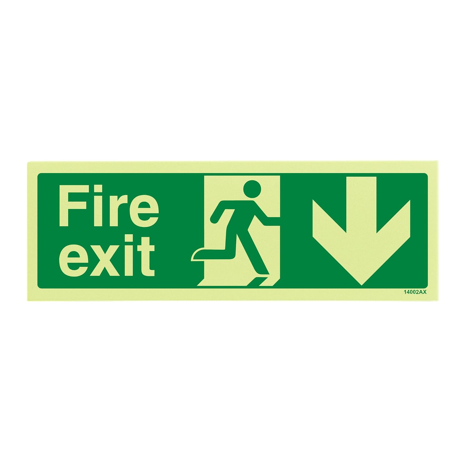 V Safety 14002AX-GS Glow In The Dark Fire Exit Arrow Down Sign - 300mm x 100mm - Self Adhesive Vinyl
