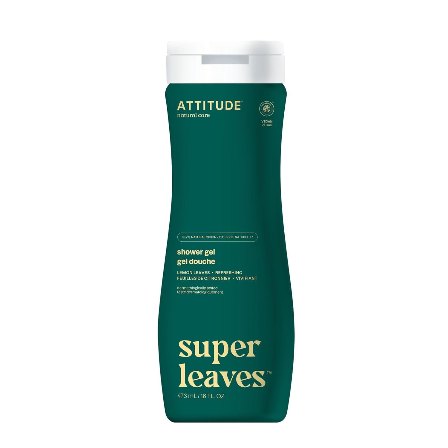 ATTITUDE Body Wash, EWG Verified Shower Gel, Dermatologically Tested, Plant and Mineral-Based, Vegan Personal Care Products, Lemon Leaves, 16 Fl Oz