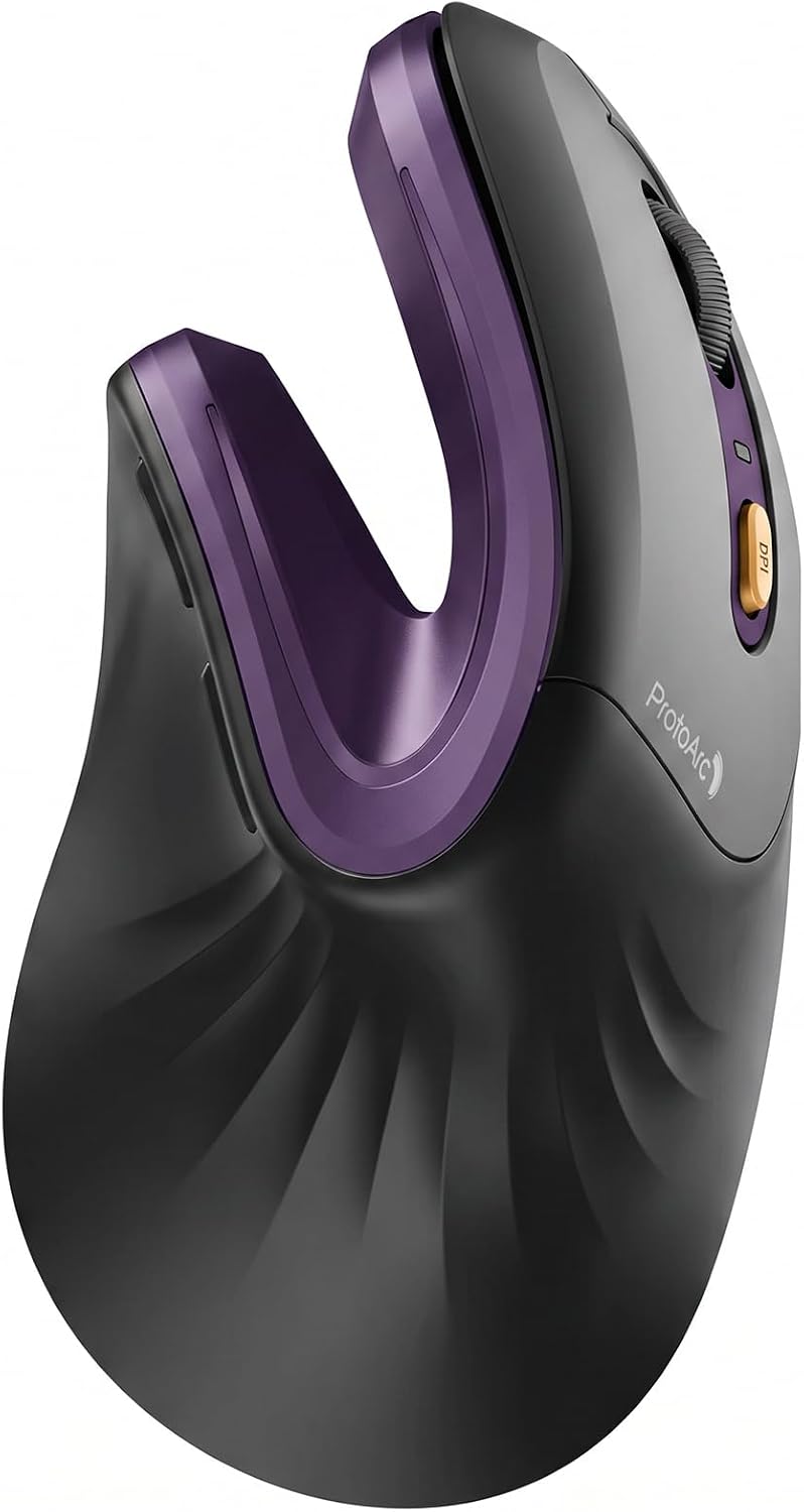 ProtoArc EM11 NL Wireless Ergonomic Mouse, Rechargeable, Black Purple