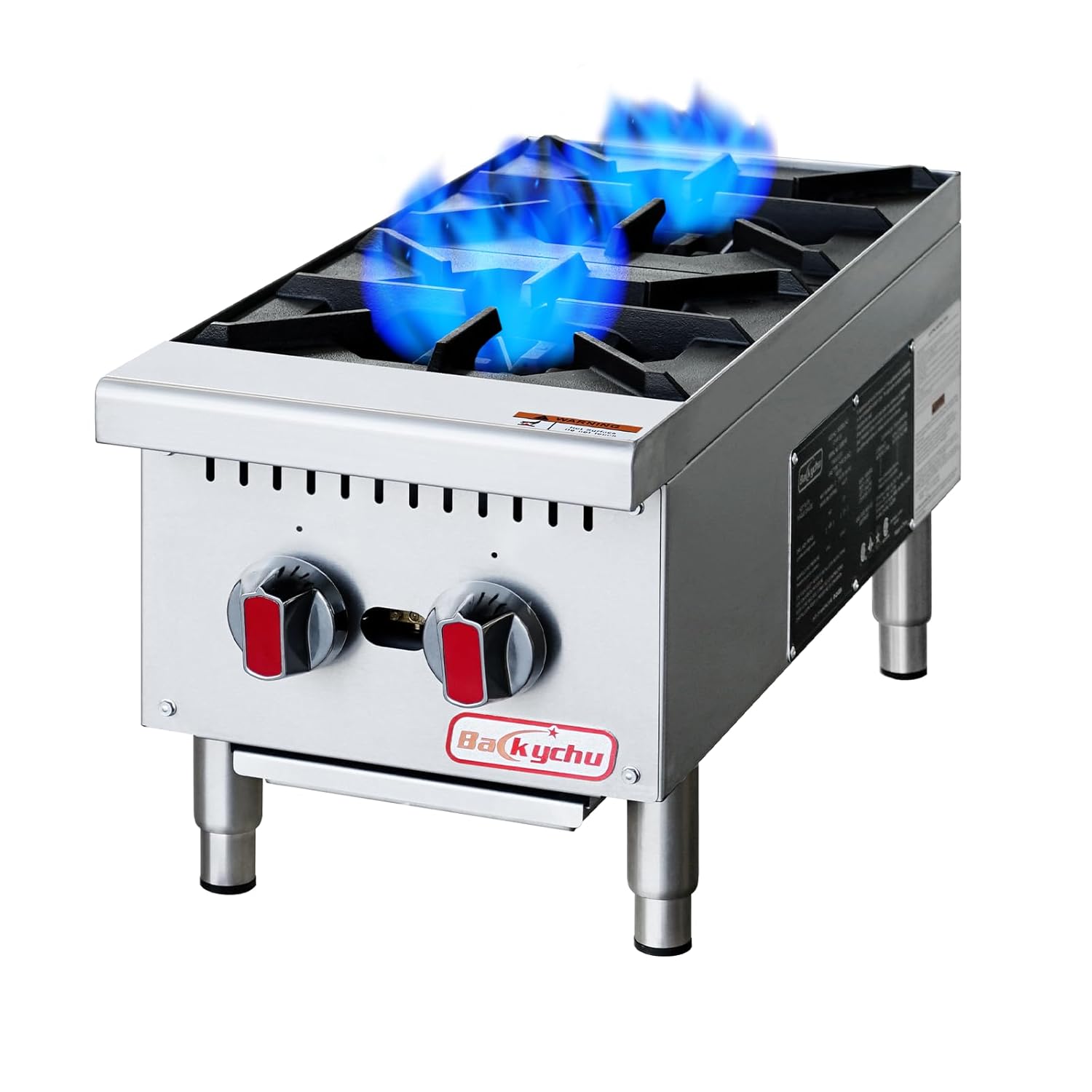 Commercial Gas Stove 2-Burner - 50,000 BTU Countertop Cooking Stove Range, Heavy-Duty Hot Plate, Stainless Steel Cooking Equipment for Restaurant, kitchens, Propane/Natural Gas