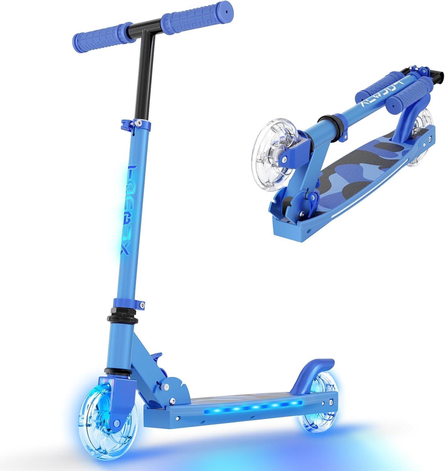 Scooter for Kids Ages 5-12 TONBUX Folding 2 Wheel Kids Scooter with Light Up Wheels & Stem & Deck, 3 Adjustable Height Handle, Lightweight Portable Kick Scooters for Girls Boys Toddler, up to 50kg