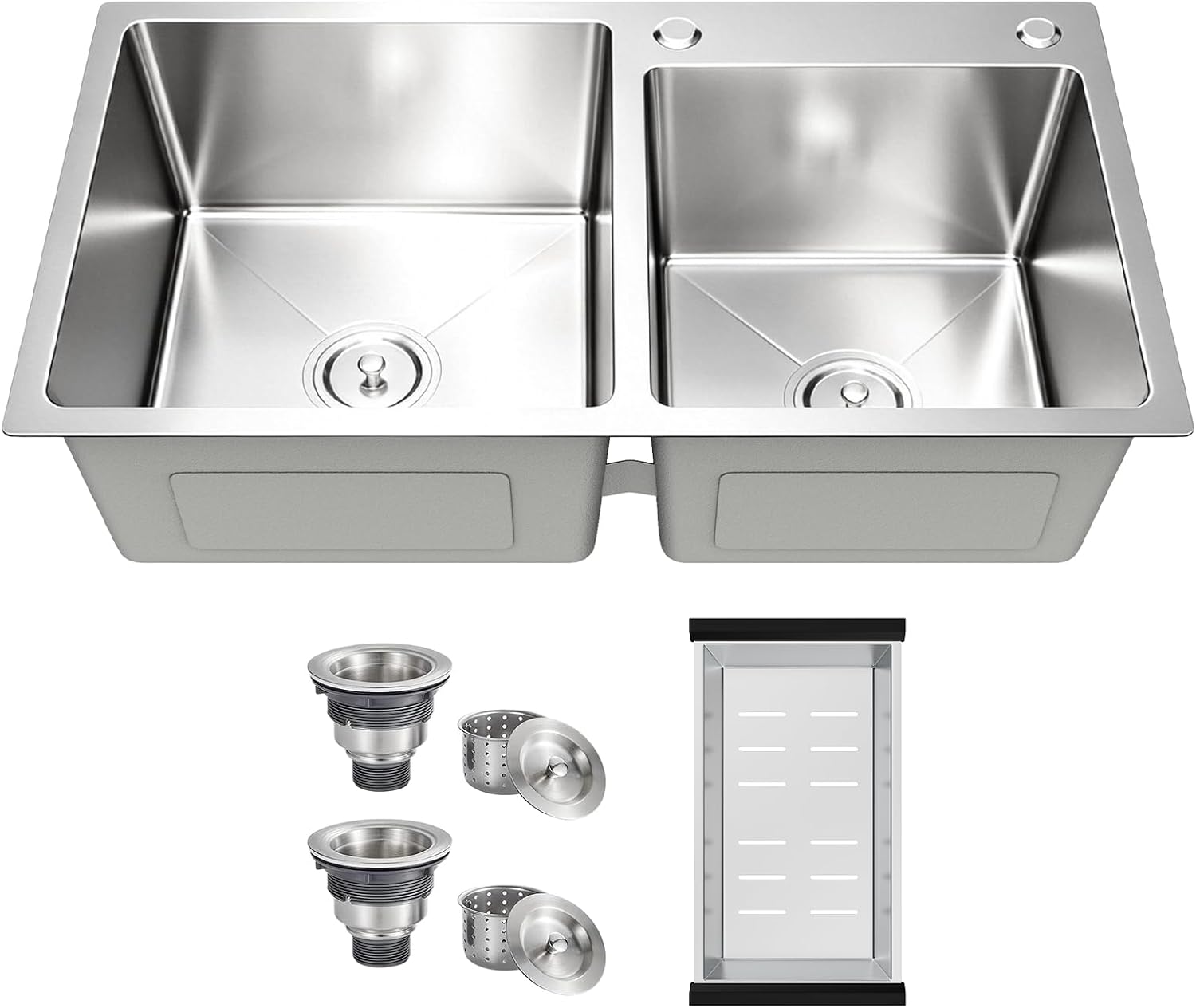 Modern Kitchen Sink Nano-Coated 30.7x16.9 Inch Stainless Steel Kitchen Sink, Drop in & Topmount Double Bowl Sinks with Drain&Fruit Baskets