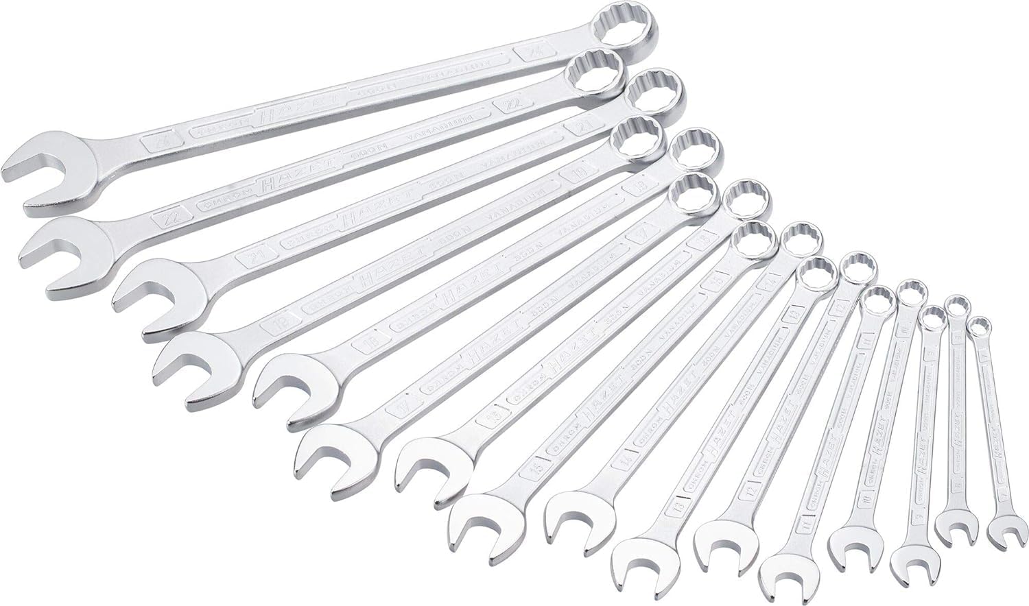 HAZET 600SPC/16 12-Point Traction Profile Polished Head Combination Wrench Set - Chrome-Plated