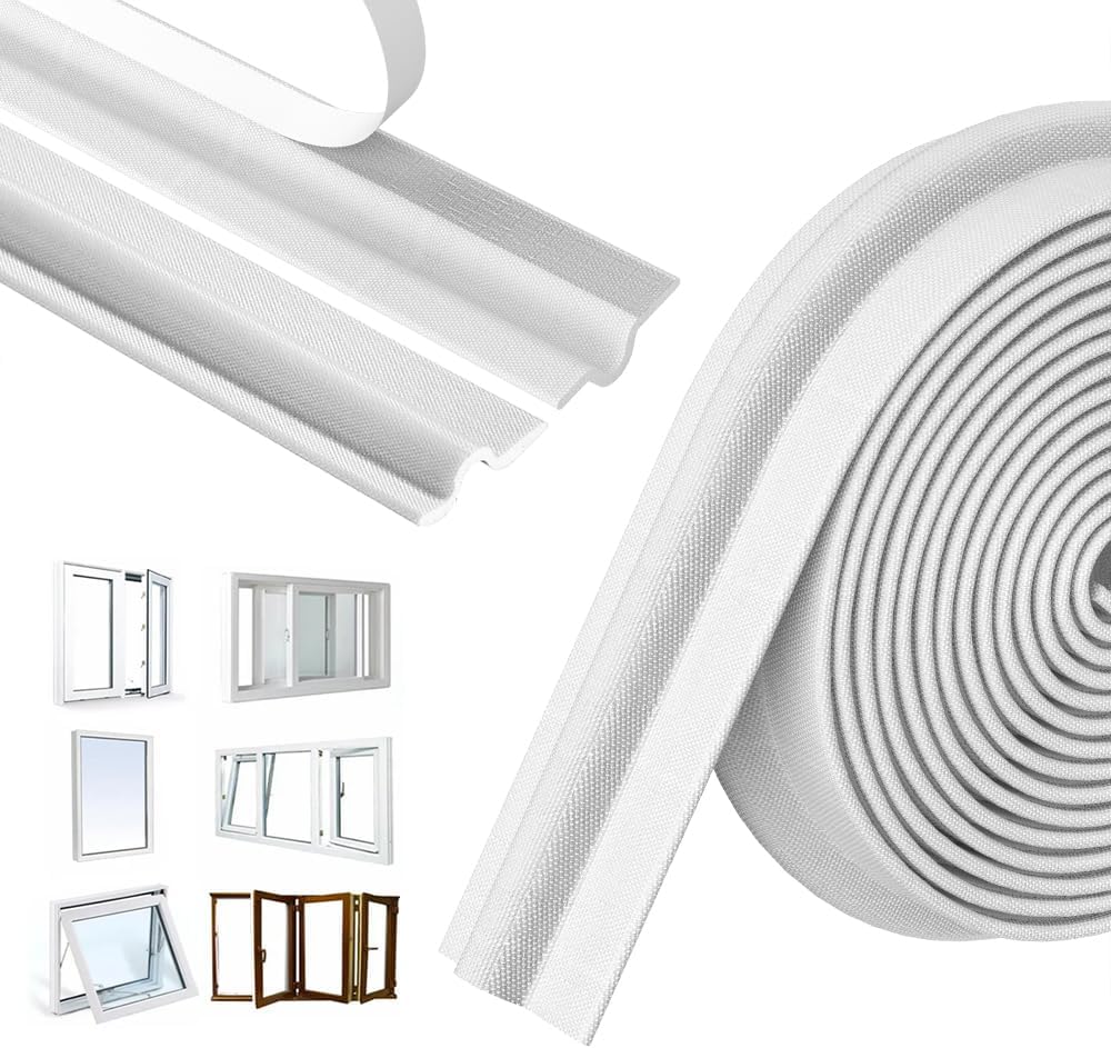 Maudzlan 236 inch/6m Window Draft Blocker,Insect Proof Self-Adhesive Insulation Seal Strip Draught Excluder Sound Proofing Strip, Foam Tape for Windows Doors (White), (Maudzlan01)