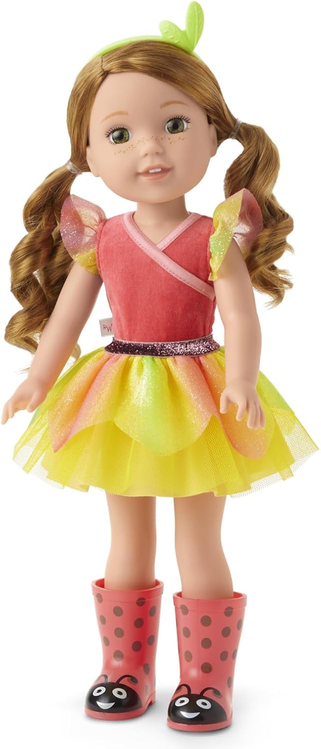 American Girl WellieWishers 14.5-inch Willa Doll with Coral Leotard, Mesh Skirt, Headband, and Boots, For Ages 4+