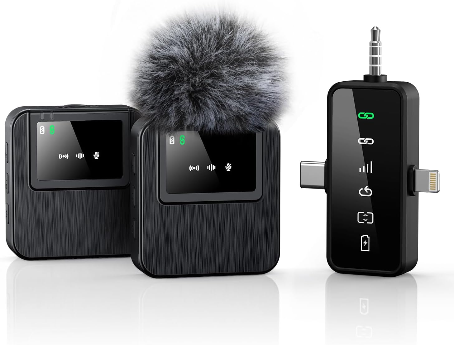 3-in-1 Professional Wireless Lavalier Microphone for iPhone, Android, Camera – 328ft Range, 20H Battery, Wireless Microphones, Noise Canceling for Recording, Live Streaming, YouTube, TikTok