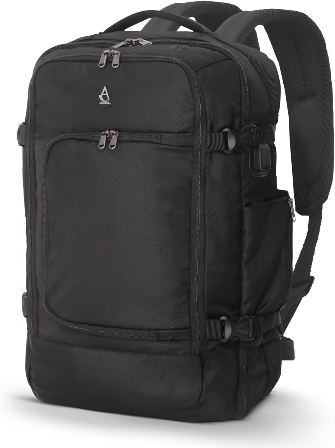 Aerolite Large 39L 3-in-1 Travel Backpack, Fits up to 17in Laptop, Carry On Hand Cabin Luggage Rucksack Satchel Holdall Daypack Weekend Flight Bag for Travel Work School Office, 55x35x20cm, Black