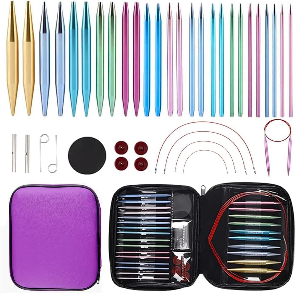 Knitiss 13 Pairs Circular Knitting Needle Set 3.0~10.0mm, Interchangeable Aluminum Knitting Needles with Case