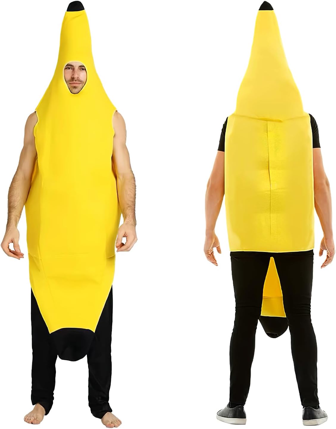 Teuena Funny Banana Costume, Adult Banana Suit, Unisex Fancy Dress for Adults, Hilarious Yellow Banana Jumpsuit for Halloween Dress Up, Parties, Carnivals, Christmas,