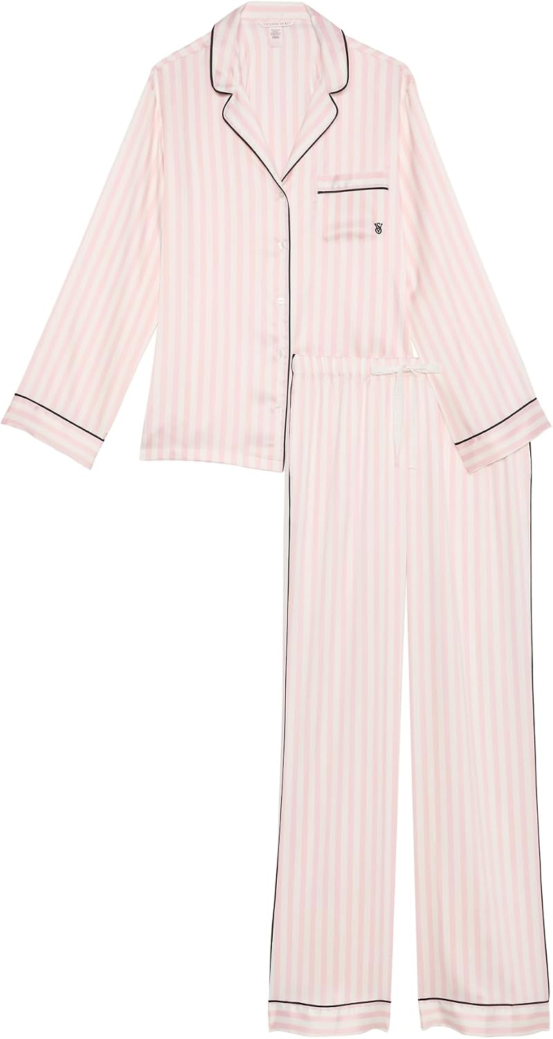 Victoria's Secret Women's Satin Pajama Set, Long Sleeve Button Down Shirt & Pants