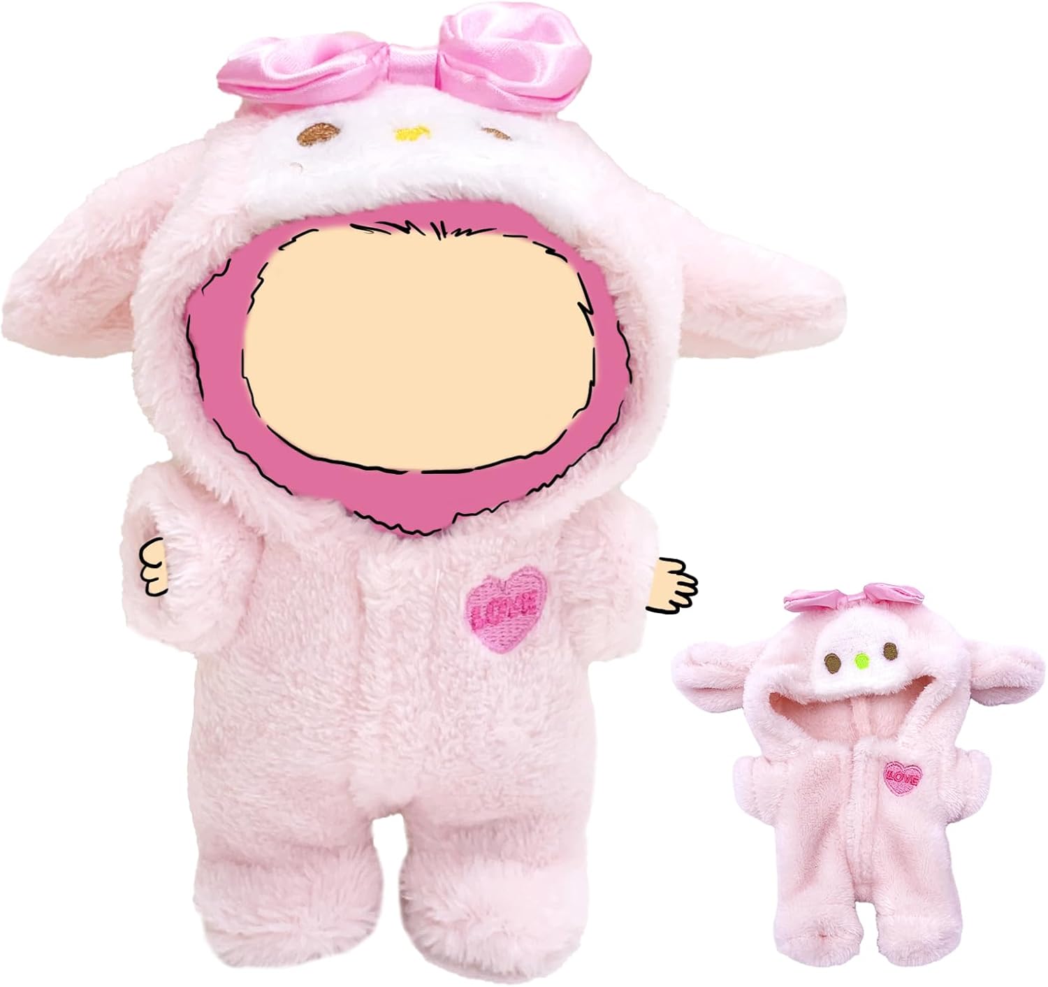 17cm Doll Clothes, Outfits for Clothes Set, Dolls Keychain Accessories, Faking Animal Style Outfit Jumpsuit (Bunny Pink)