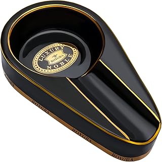 roygra Cigar Ashtray, Handmade Gilt Ceramic Cigar Ashtray, Outdoor Cigar Accessories (Black)