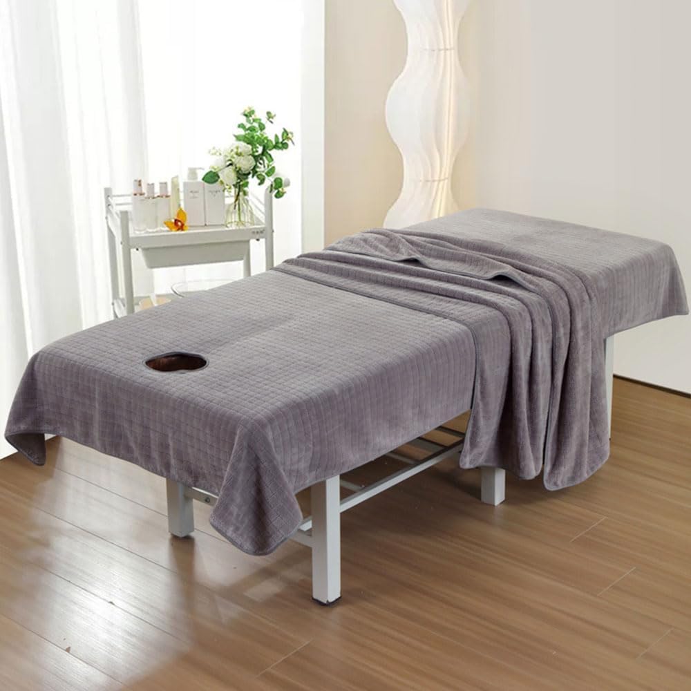 Morbuy Massage Bed Cover Sheet with Face Hole, Microfibre Beauty Bed CoverSoft Thick Washable SPA Massage Table Face Towel Suitable for Salons SPA and Therapists (Blankets with Hole 120x210cm,Grey)