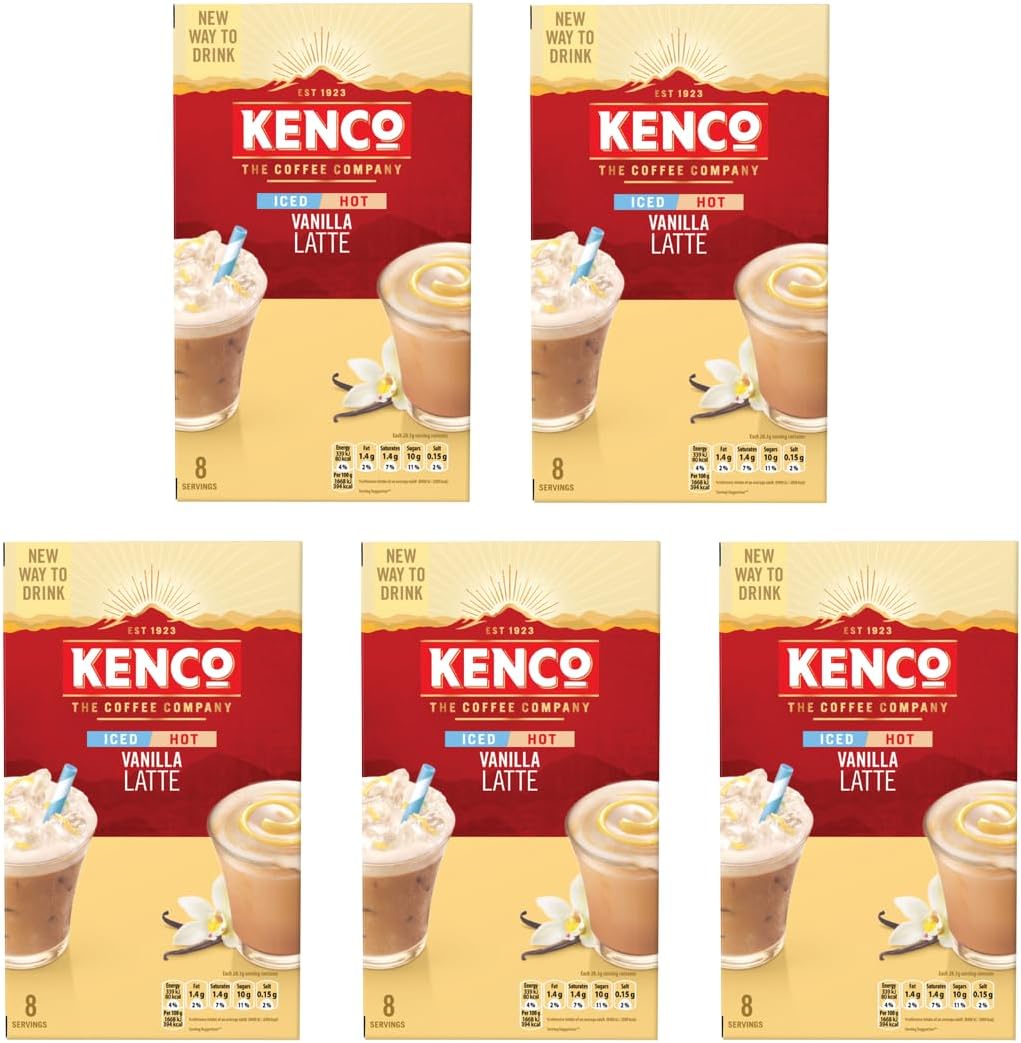 Kenco Iced Hot Vanilla Latte Sachets x8 (Pack of 5, Total 40 Sachets)