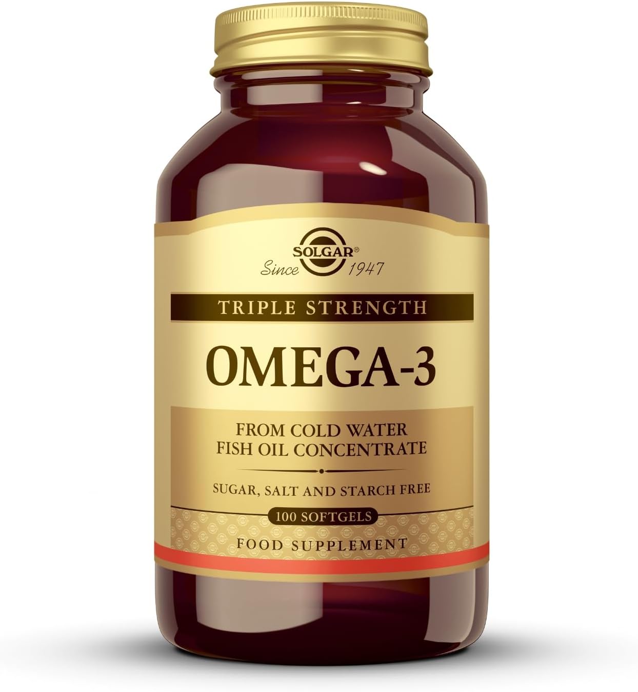 Solgar Triple Strength Omega 3, Supports Brain and Eyes, Heart Health Friendly, Fish Oil, Brown, 100 Count (Pack of 1)