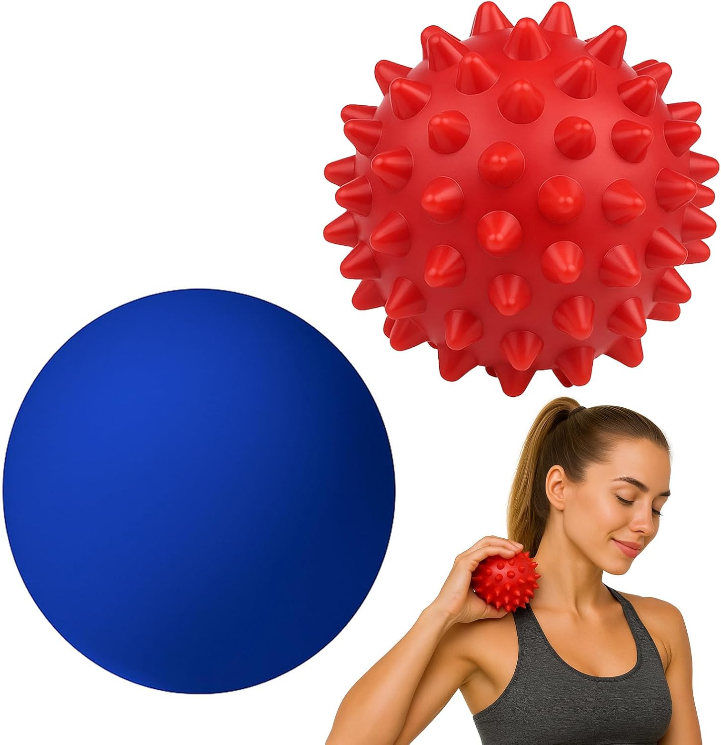 Physical Massage Therapy Ball Set: Lacrosse & Spiky Ball Set for Myofascial Release, Plantar Fasciitis, Stress Relief for Back, Neck, Feet - for Home, Office, Gym
