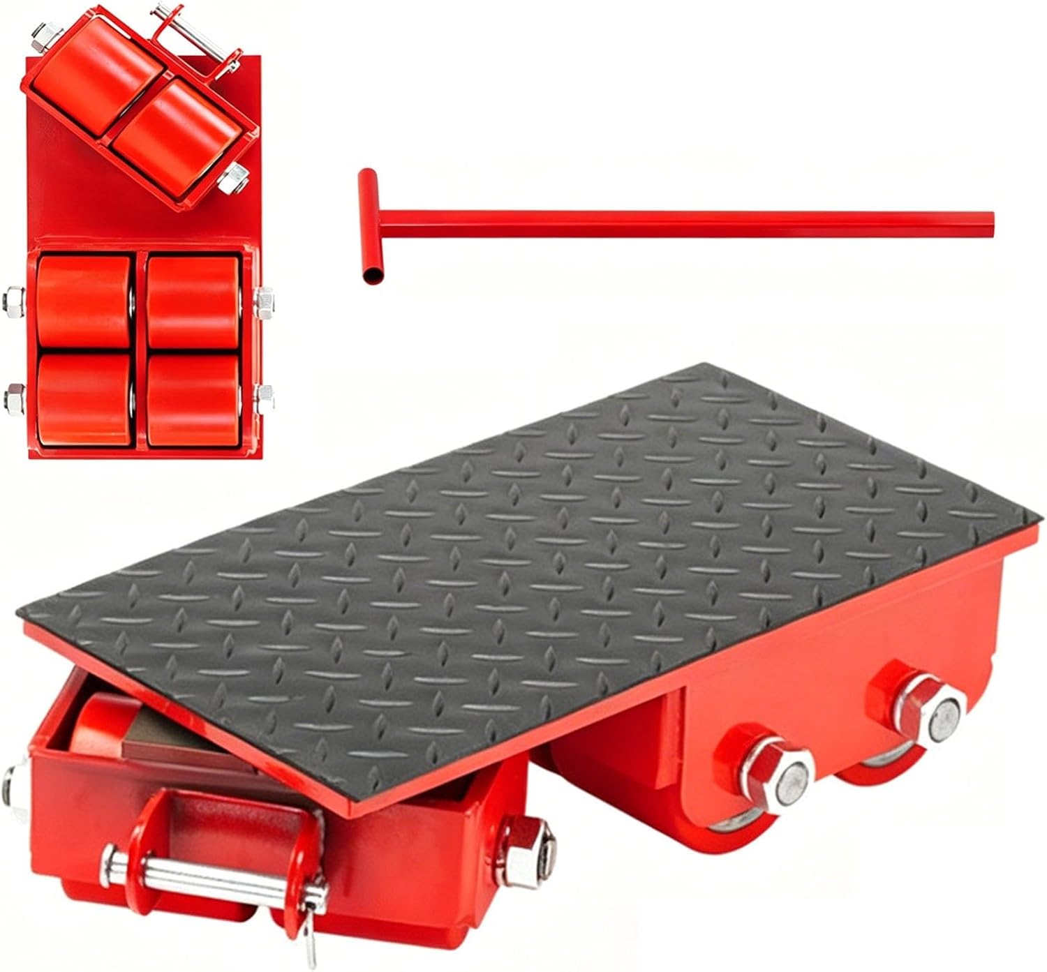 Low-Profile Industrial Moving Equipment Dolly, Machinery Mover Heavy Duty Skate Dolly with 4 Wheels, Reinforced Anti-Slip Platform, for Indoor Outdoor(8T/17636LB,PU Wheels)