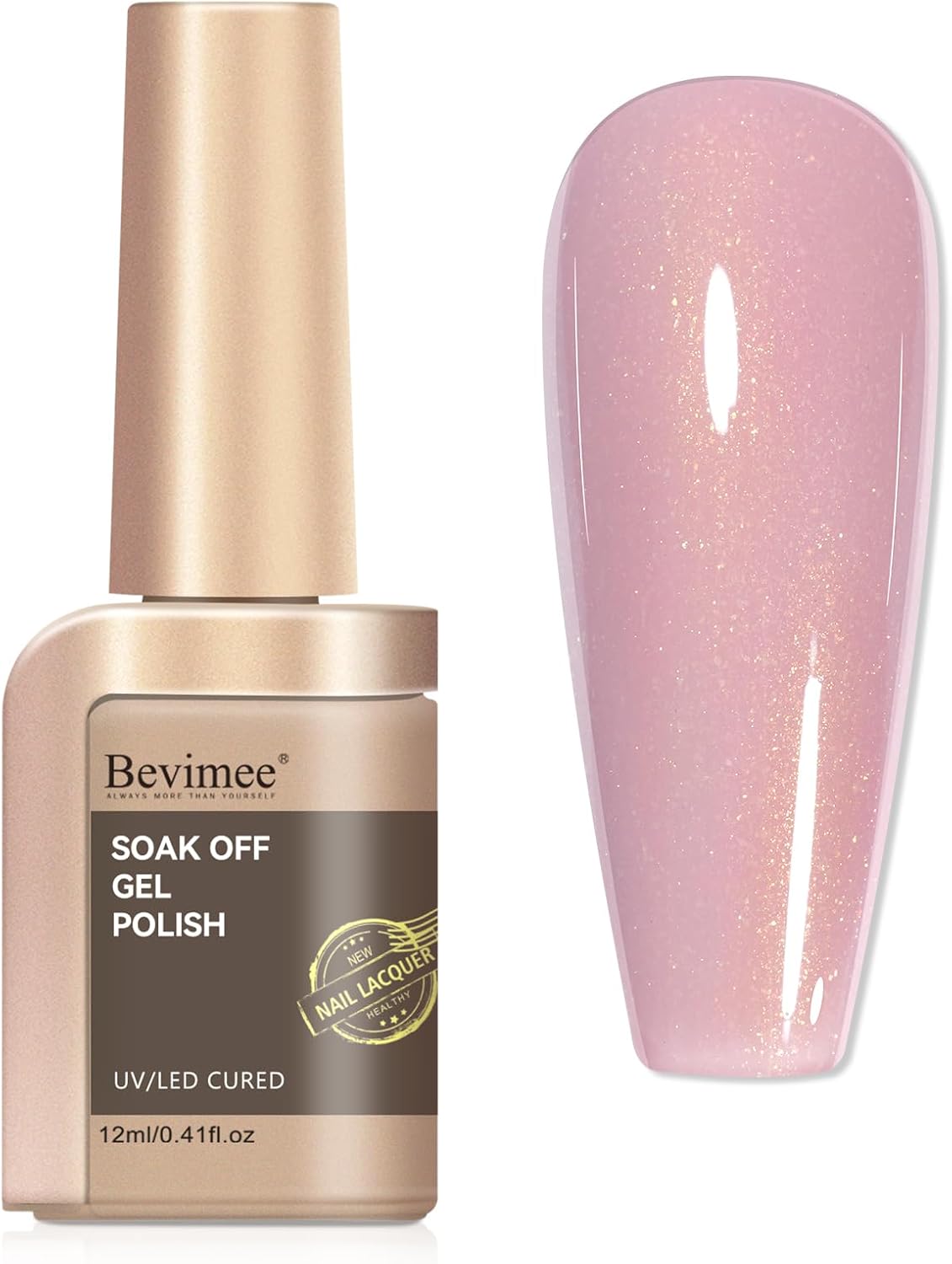 Soft Pink Gel Nail Polish - UV Gel with Subtle Gold Shimmer, Gels Polishes for Nail Art, Pink, 12ML