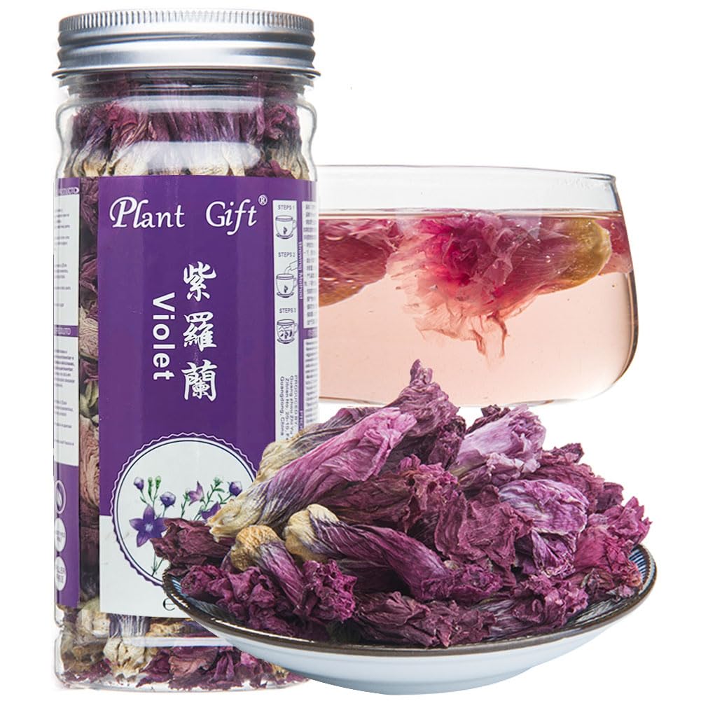 Plant Gift 100% Pure Violet Tea 紫罗兰茶, Natural Food Color 35g/1.23oz | Non-GMO. No Additives. Dried Violet Flowers, Purple, Mild Floral Aroma. Great Hot Or Iced.Clitoria Ternatea