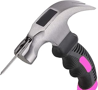 8oz Claw Hammer with Shock Reduction Grip- Mini Hammer with Smooth Face -Camping Stubby Hammer, Tack Hammer, Small Nail Hammer with Magnetic, Pink