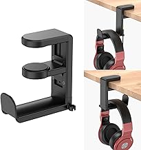 Rotating Headphone Stand - EURPMASK PC Gaming Headset Stand, Adjustable Clamp-on Headphone Holder, Headphone Hanger Hook Under Desk with 360 Degree Swivel&Cable Clip Organizer - Black