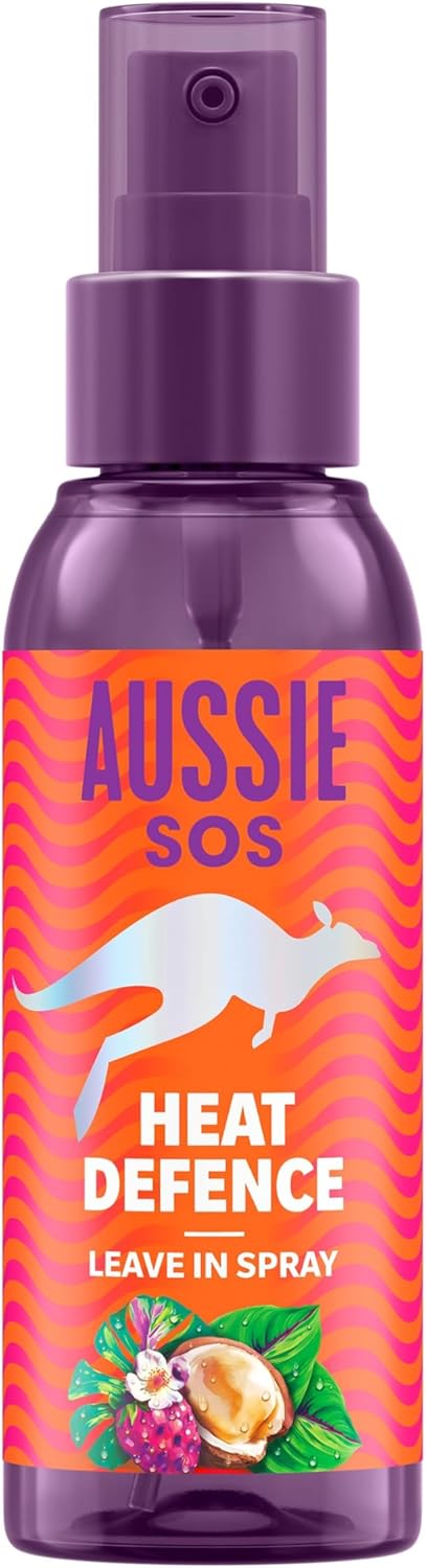 Aussie SOS Heat Defence Leave In Spray 100ml to Detangle and Protect Against Heat While Keeping Hair Hydrated for 100 Hours. Infused with Australian Superfoods. Vegan Formula