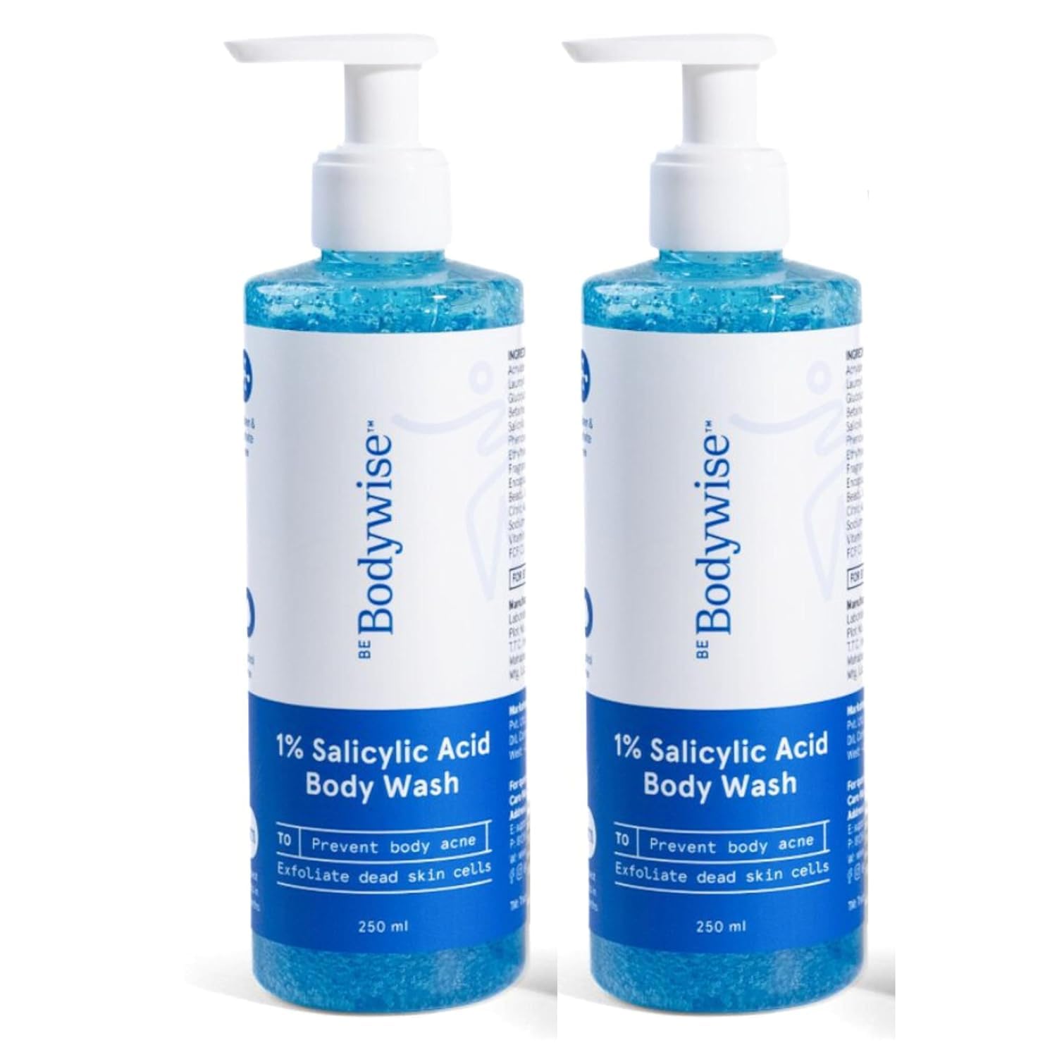 Be-Bodyvise Salicylic Acid Body Wash for Acne Prevention and Blemishes, 250ml, Pack of 2, Paraben and SLS Free