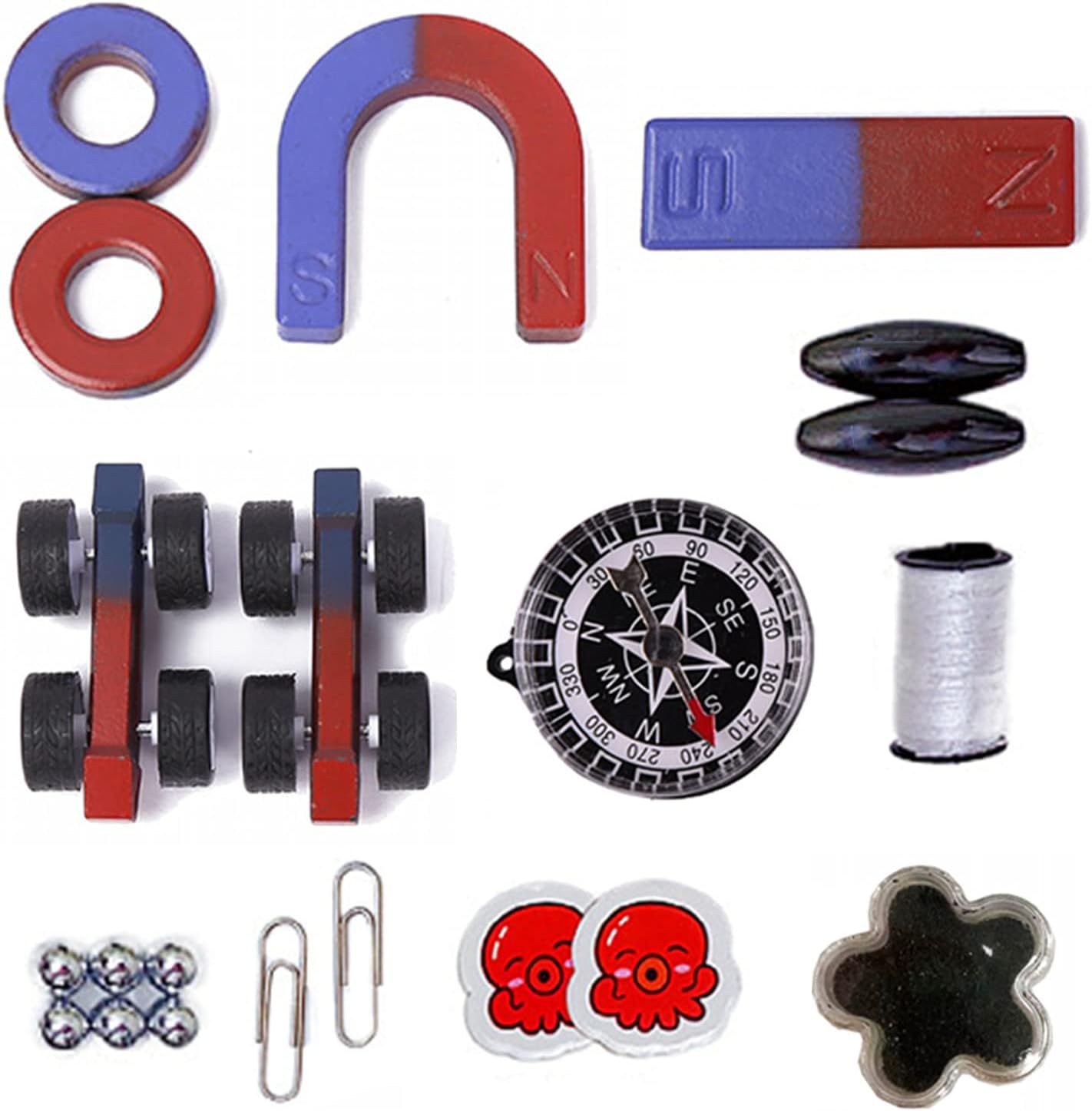 AOMAG Physics Science Magnets Set for Education Science School Classroom Experiment Tools for Kids Including Bar/Ring/Horseshoe/Compass Magnets
