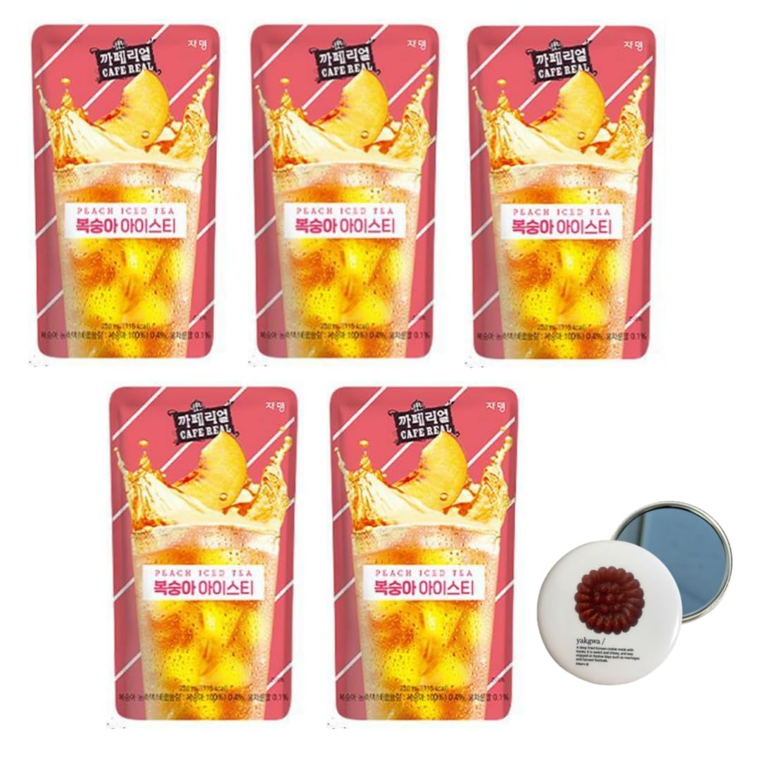 Korean Covenienve Store Drink Pouch Sampler Set - 5 PACK 10 PACK (grape, strawberry, blue lemonade, peach ice tea, shine muscat) + dalgaru yakgwa mirror (PEACH ICED TEA 5 PACK)