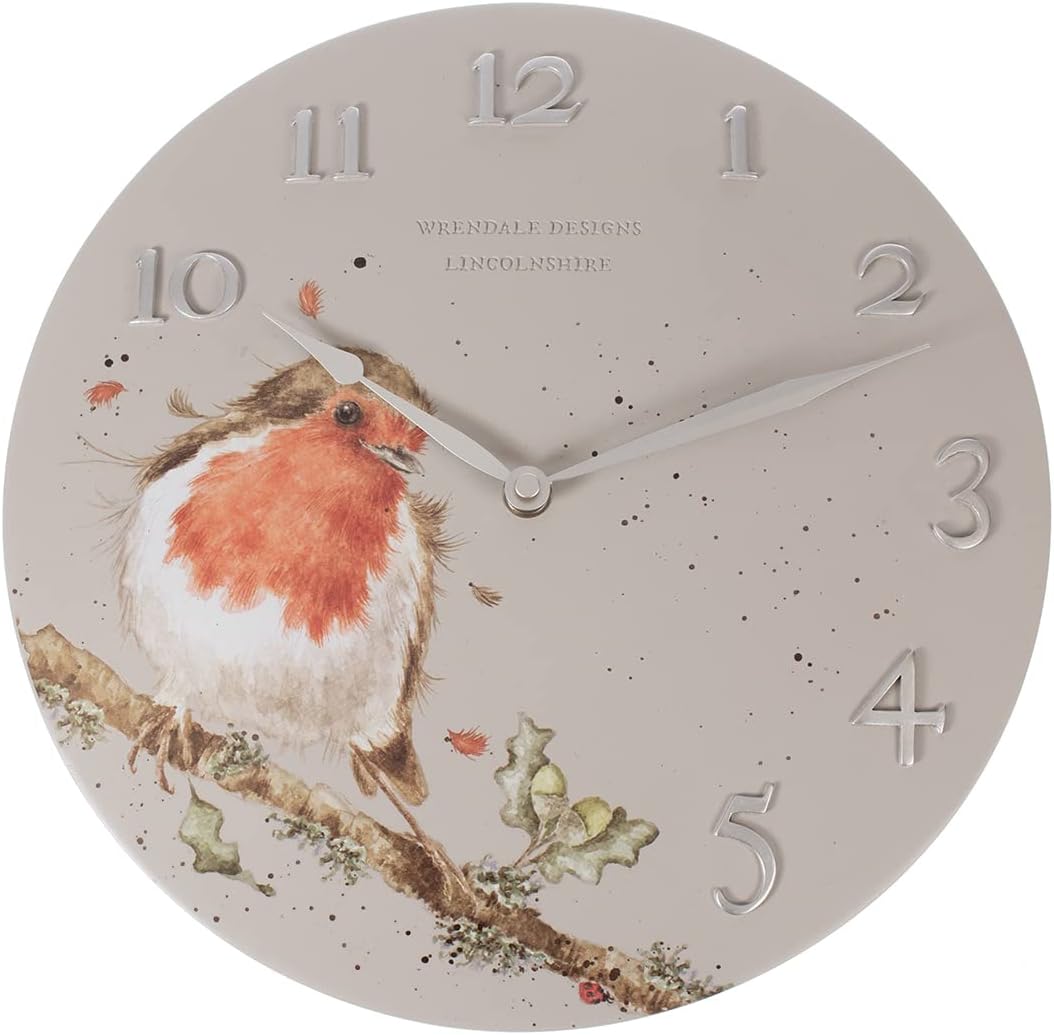 Wrendale Designs by Hannah Dale - Woodland Robin Bird Wall Clock - 30cm Diameter