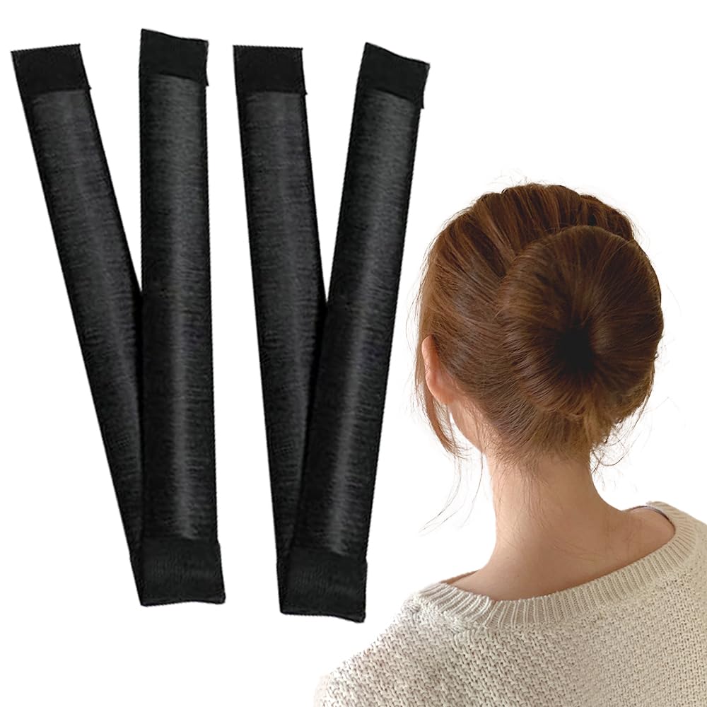 4 Pcs Hair Bun Maker French Twist Hair Fold Wrap Snap, Magic Bun Makers Hair Ballet Bun Maker Bun Snap Roll Bun Tool for Women and Kids, Black