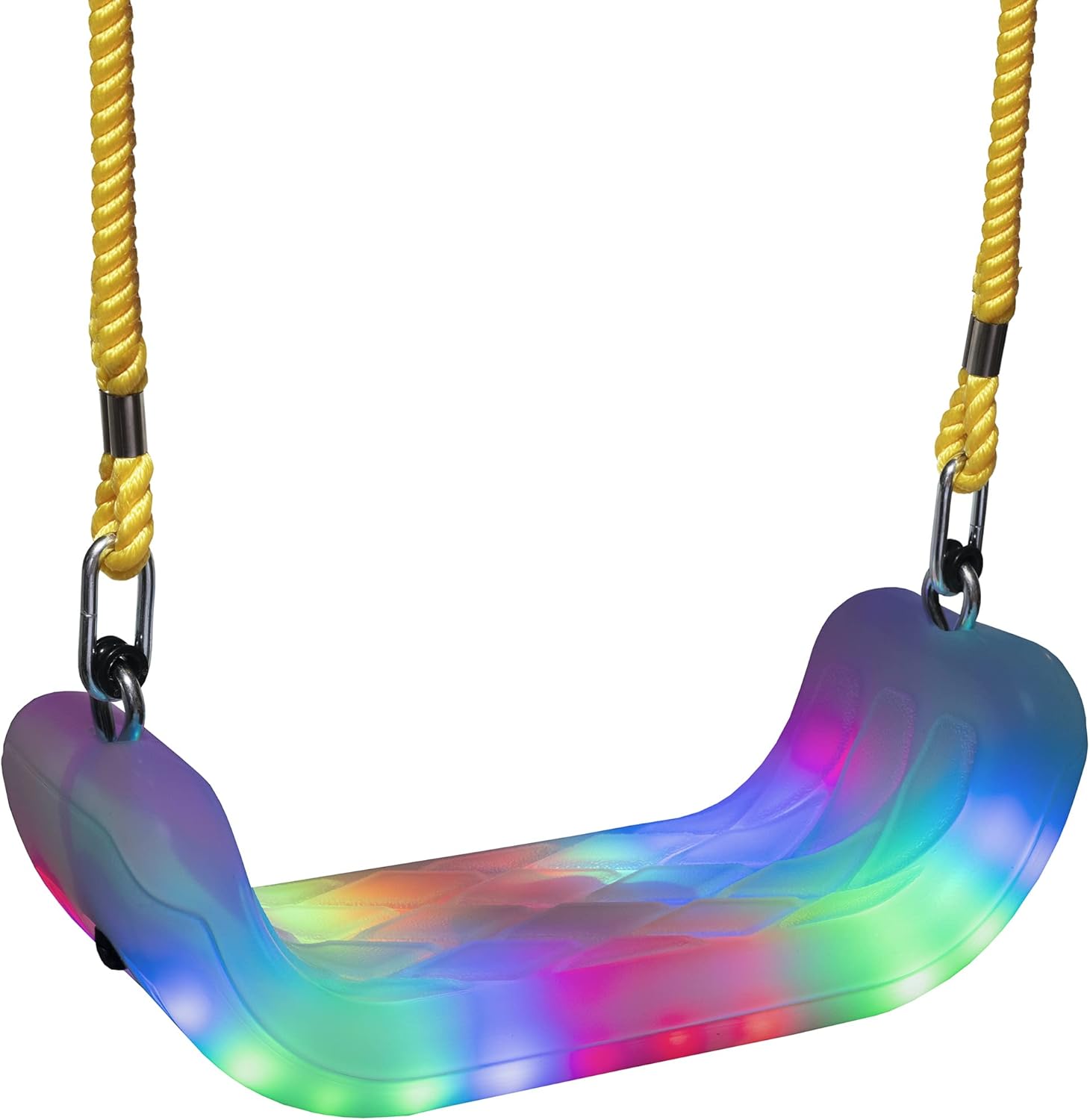 Firefly LED Light Up Swing Seat with Adjustable Rope and Chain. 24 Lights Illuminate in Day or Night. Outdoor/Indoor Use. 150lb User Capacity. 15" W x 6" Deep x 5" H, by XDP Recreation a USA Company