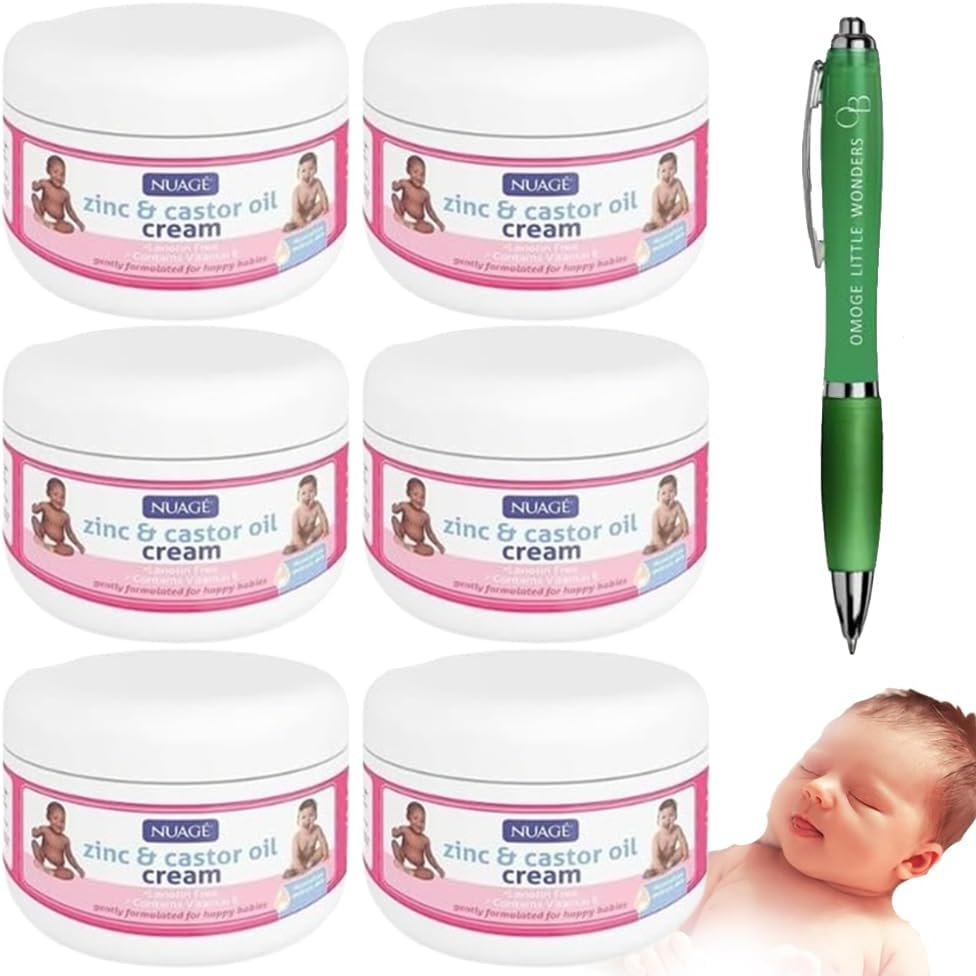 Omoge Baby Zinc & Castor Oil Cream™ 200 ml – Gentle Nappy Rash Barrier | Protects & Soothes Baby’s Skin | Zinc Oxide & Castor Oil Moisturising Cream | 6 Pack 6 Pack + Omoge Pen