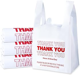 SheerDelight Plastic Bags, 300 Count Thank You Bags, Plastic Bags With Handles For Shopping, Grocery, Plastic Bags For Small Business (11"x 6"x 21"), Recyclable T Shirt Bags, White Plastic Bag