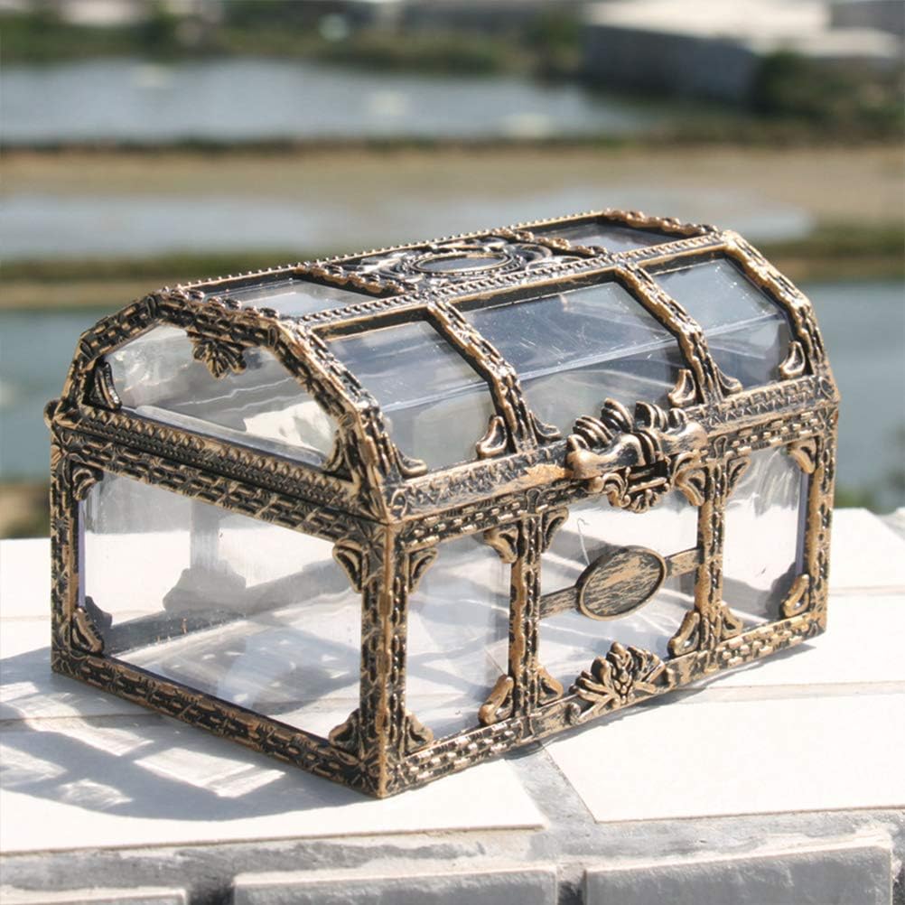 Clear Plastic Pirate Treasure Box, Crystal Jewelry Pirate Box, Plastic Transparent Vintage Pirate Treasure Box, for Kids Birthday Pirate Party Favors (As Shown)