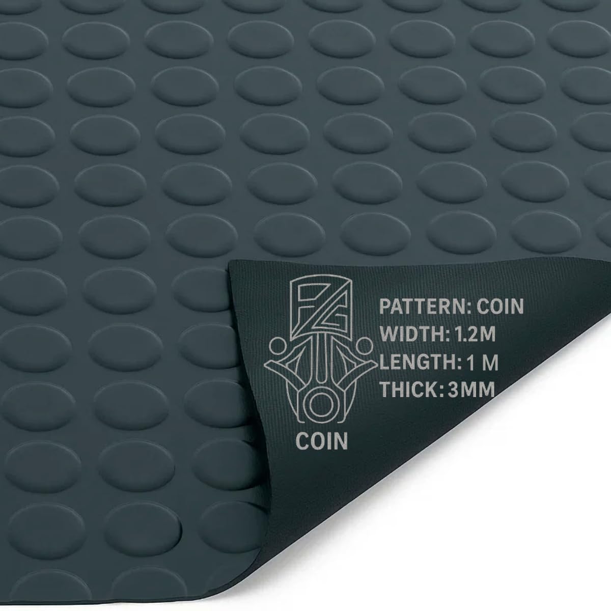 PG Rubber Matting Roll 3mm Thick 1.2m x 0.5m - 20m Heavy Duty Non Slip Waterproof Flooring for Garage Gym Van Shed Multiple Patterns Sizes (Coin (Black), 1m x 1.2m)