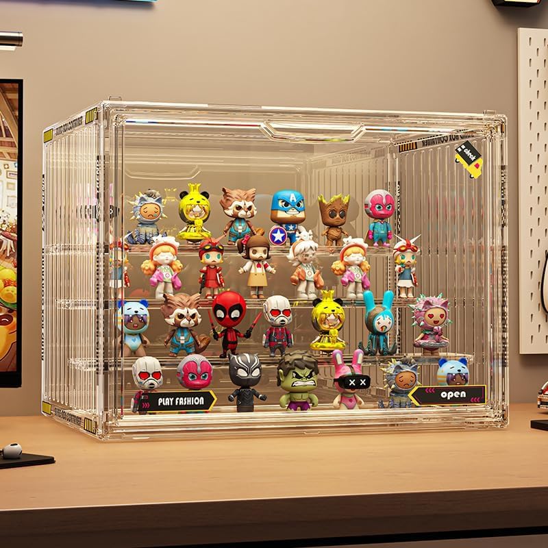 4 Tiers Clear Display Case for Figures, Acrylic Storage Organizers Box with Magnetic Door, Large Dustproof Showcase for Collectibles Action Figure