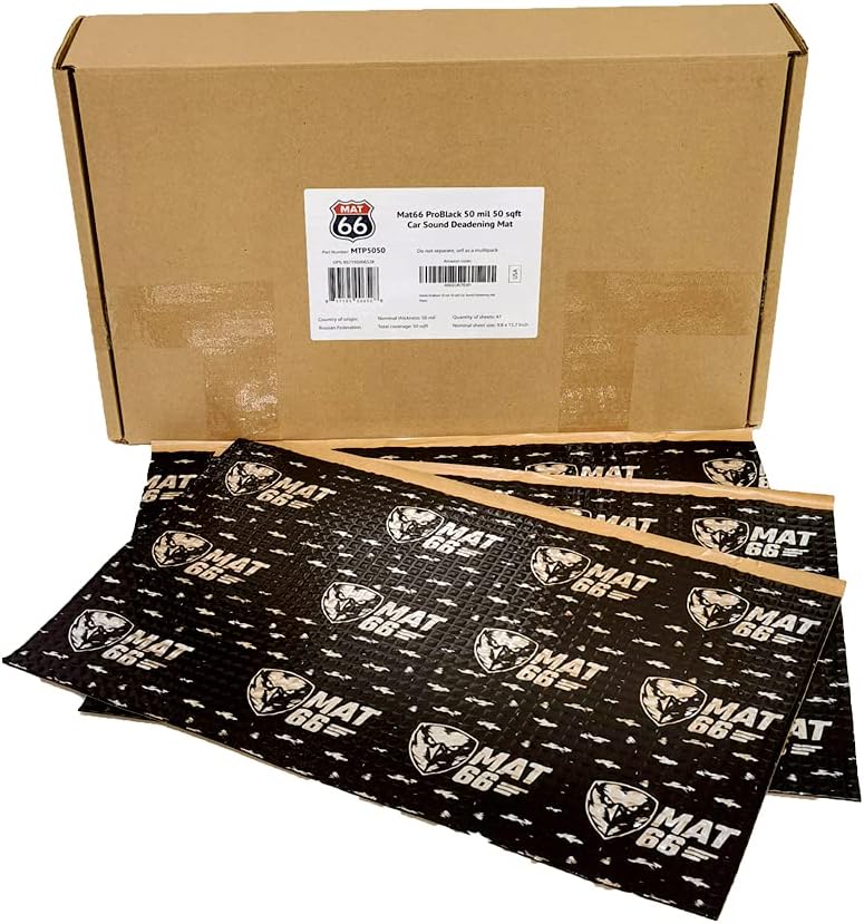 MAT66 ProBlack 50 sqft Car Sound Deadening Mat, Butyl Automotive Sound Deadener, Vehicle Audio Sound Insulation and Dampening Material