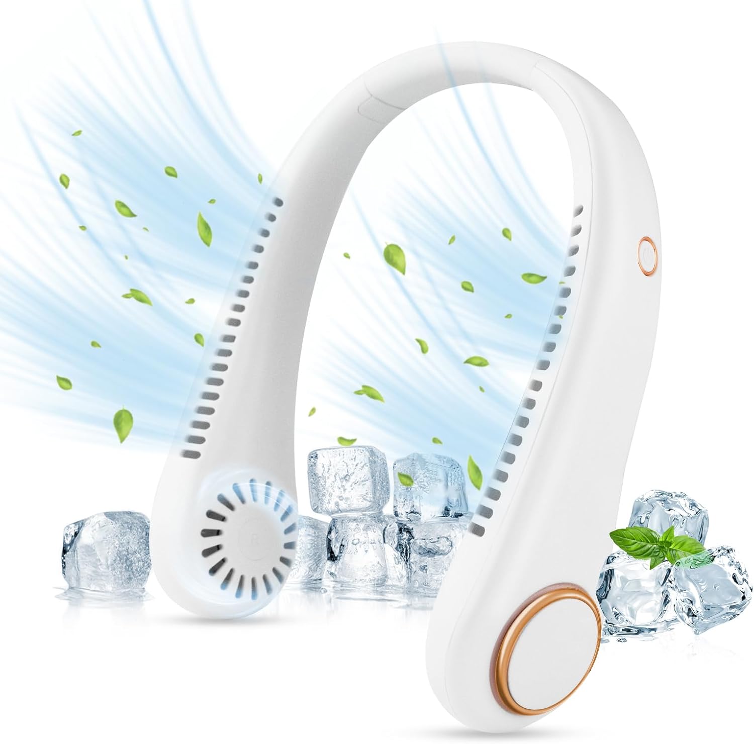 CNMTCCO Portable Neck Fan - Bladeless Free Mini Fan with 360° Airflow, USB Rechargeable Wearable Cooling Fan for Sports, Indoor and Outdoor Use (White)