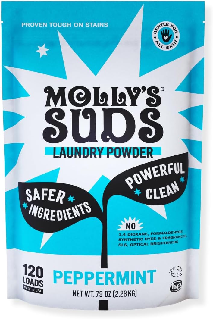 Molly's Suds Original Laundry Detergent Powder | Natural Laundry Detergent Powder for Sensitive Skin | Earth-Derived Ingredients, Stain Fighting | 120 Load (Peppermint)