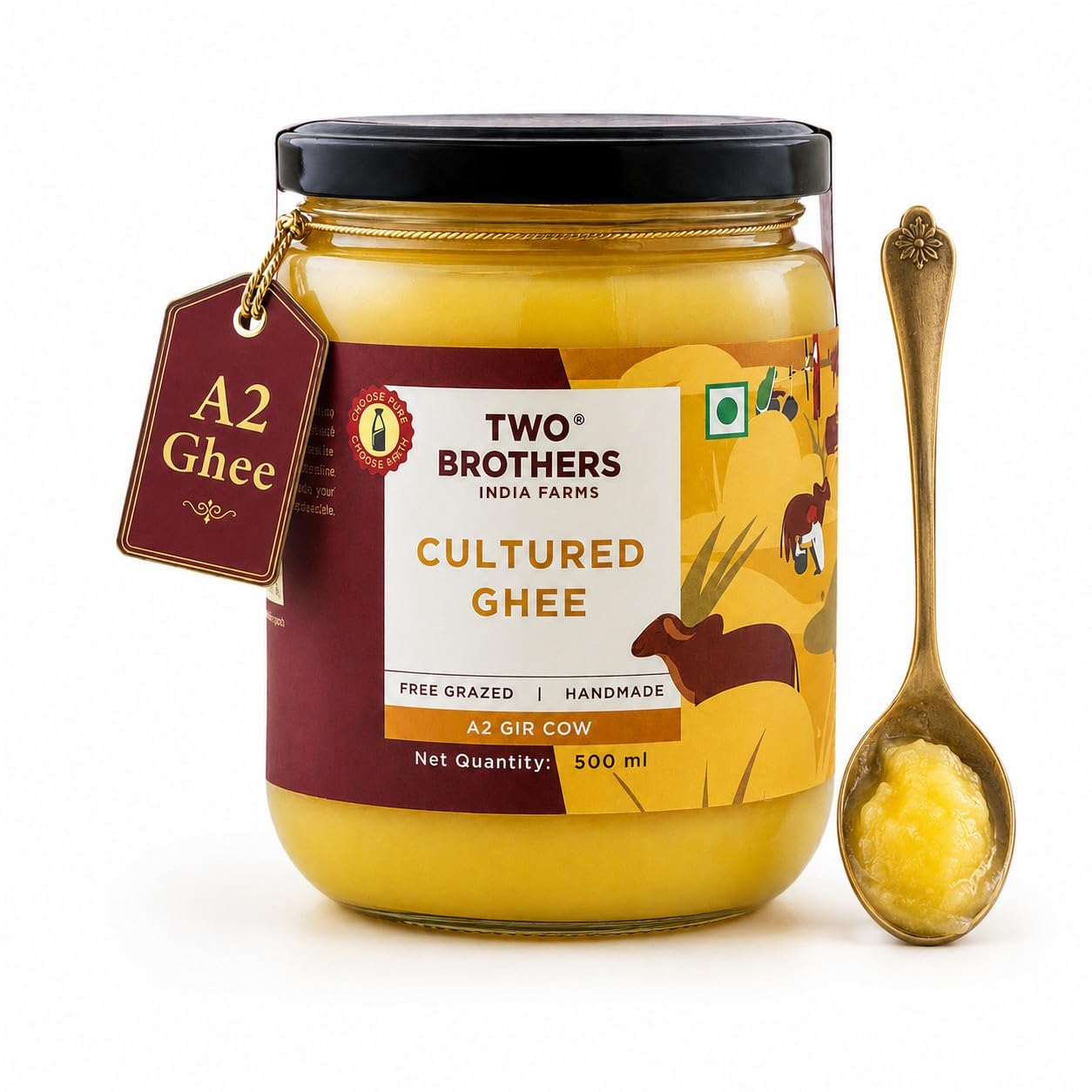 A2 Ghee Butter Grass Fed | Gut Friendly | High Smoking Point | Non GMO | Omega 3 | 16 Oz
